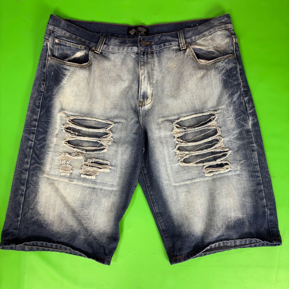 Road Narrows Denim Shorts Mens 44 Blue Distressed Ripped Baggy Jean Shorts Jorts
